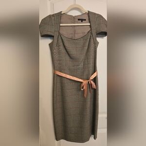 David Meister Plaid Dress with Peach Accents